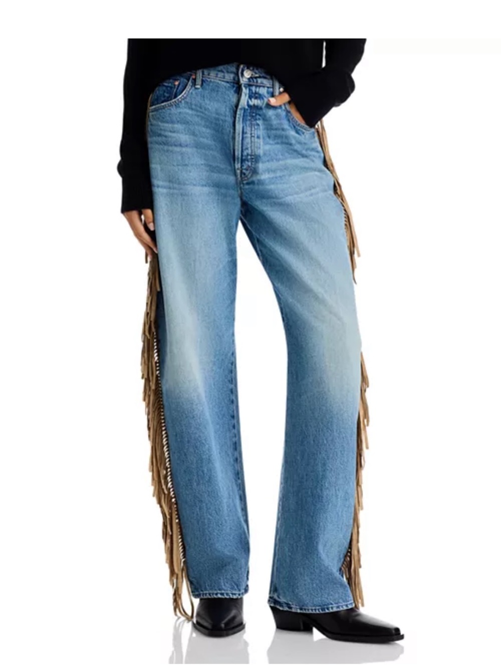 Mother Fringe Halfpipe Button Sneak High Rise Jeans